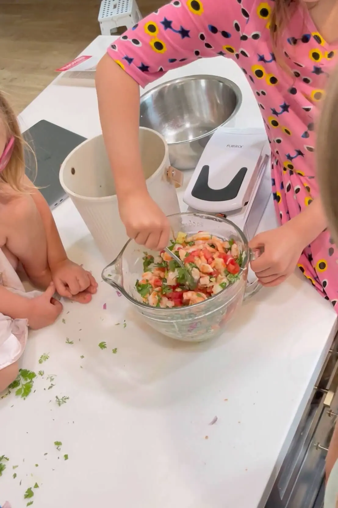 Kids helping with my ceviche recipe.